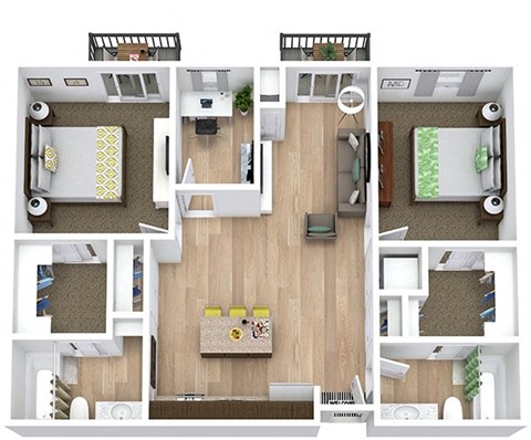 Floor plan for 2 beds, 2 baths, 1261 sqft